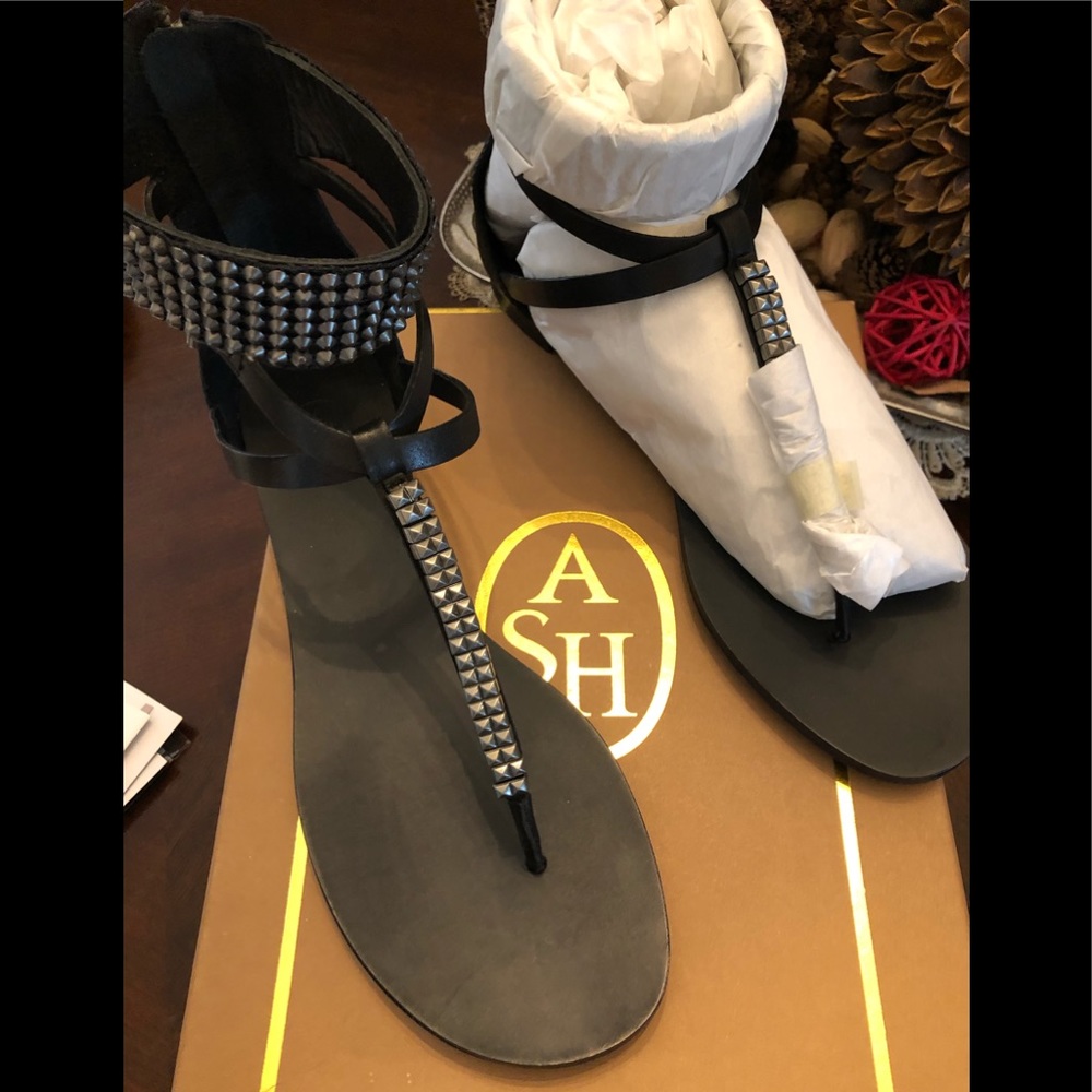 ASH Majestic Black Studded Thong Sandal NEW size41